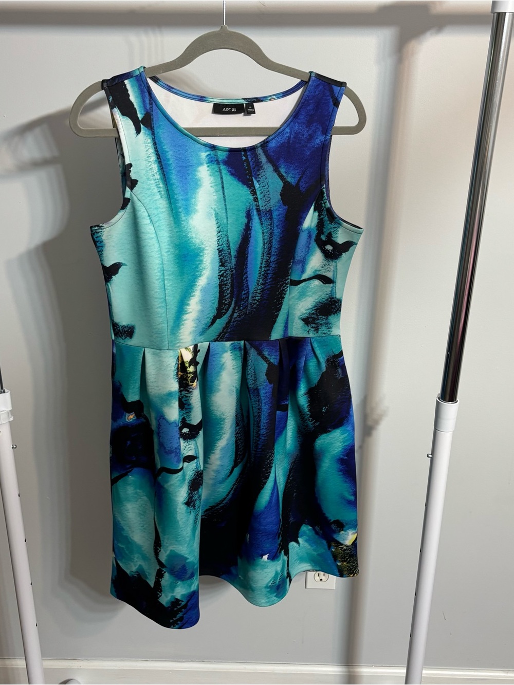 Apt. 9 Blue Watercolor Fit-and-Flare Scuba Knit Dress with Pockets - Picture 3 of 9